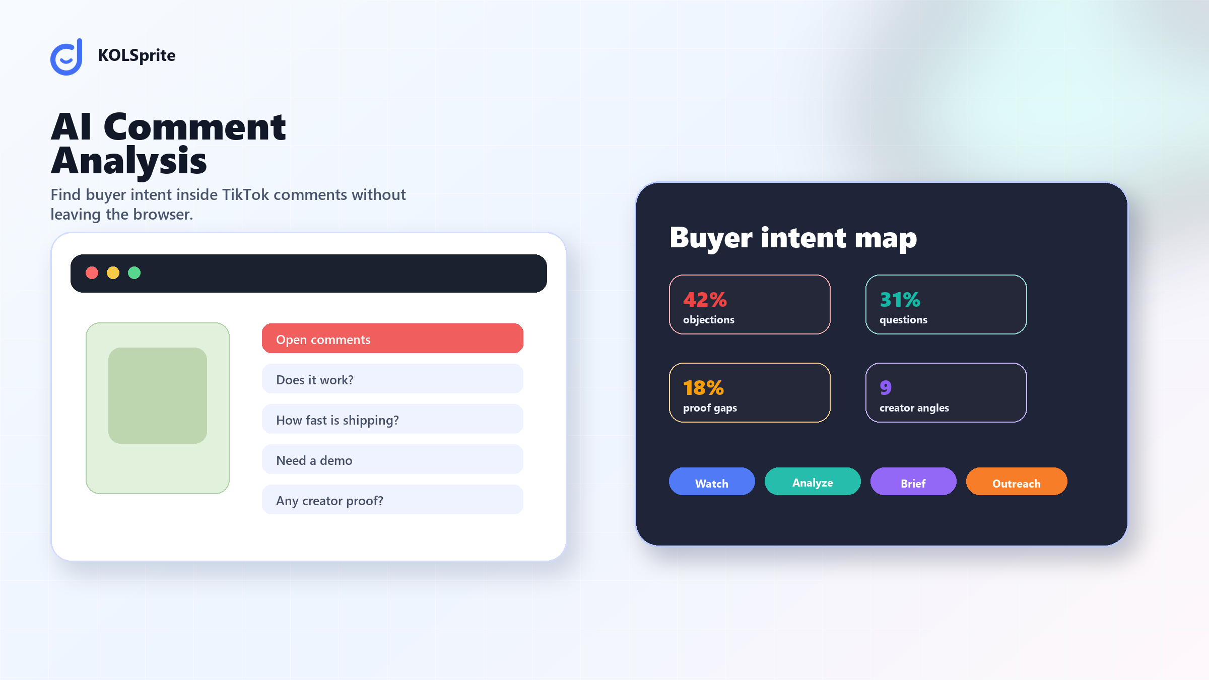 KOLSprite AI analyzing TikTok comment threads to identify buyer intent and product objections.