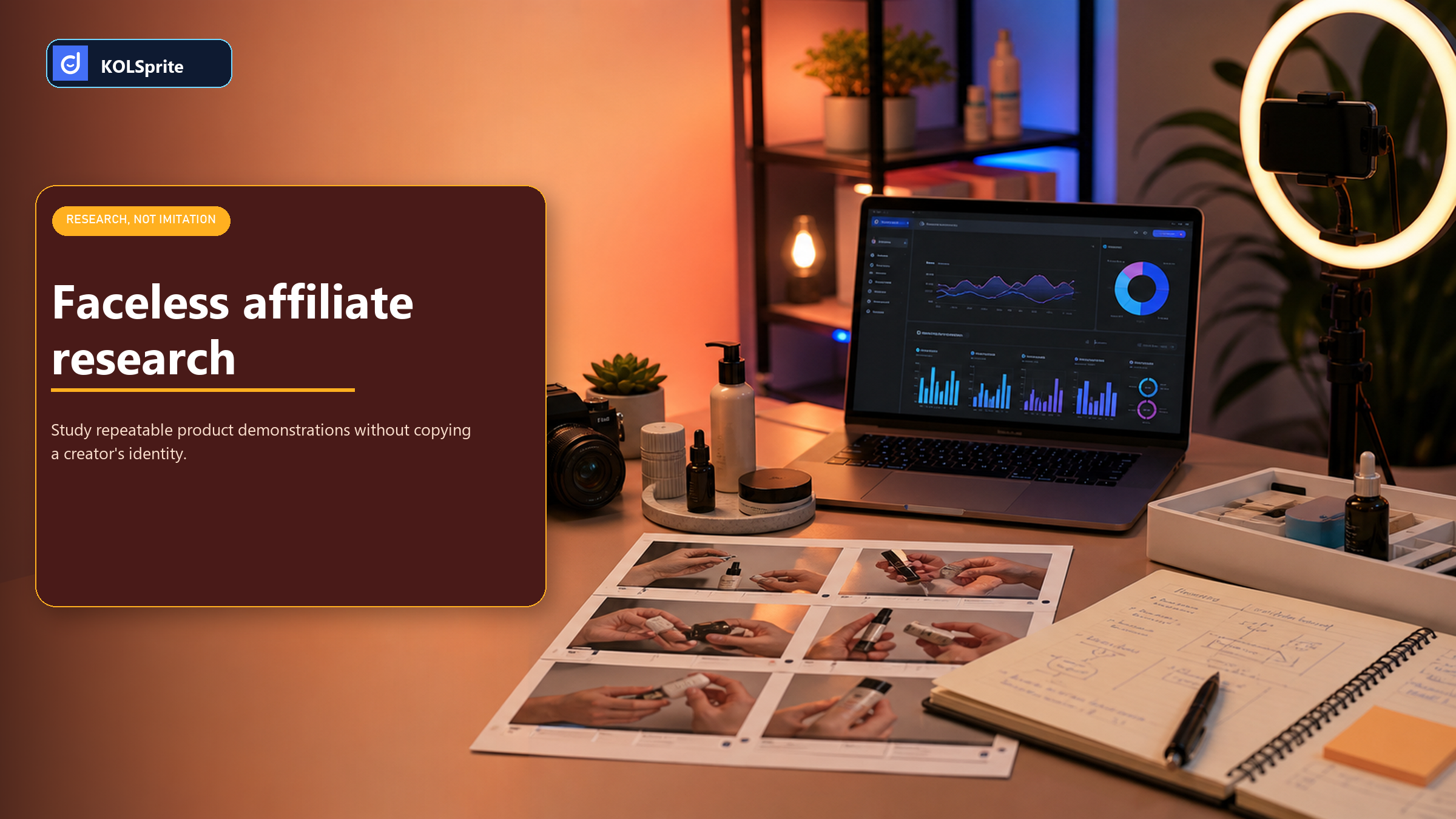 Faceless TikTok affiliate research board for brands reviewing product videos and comments.