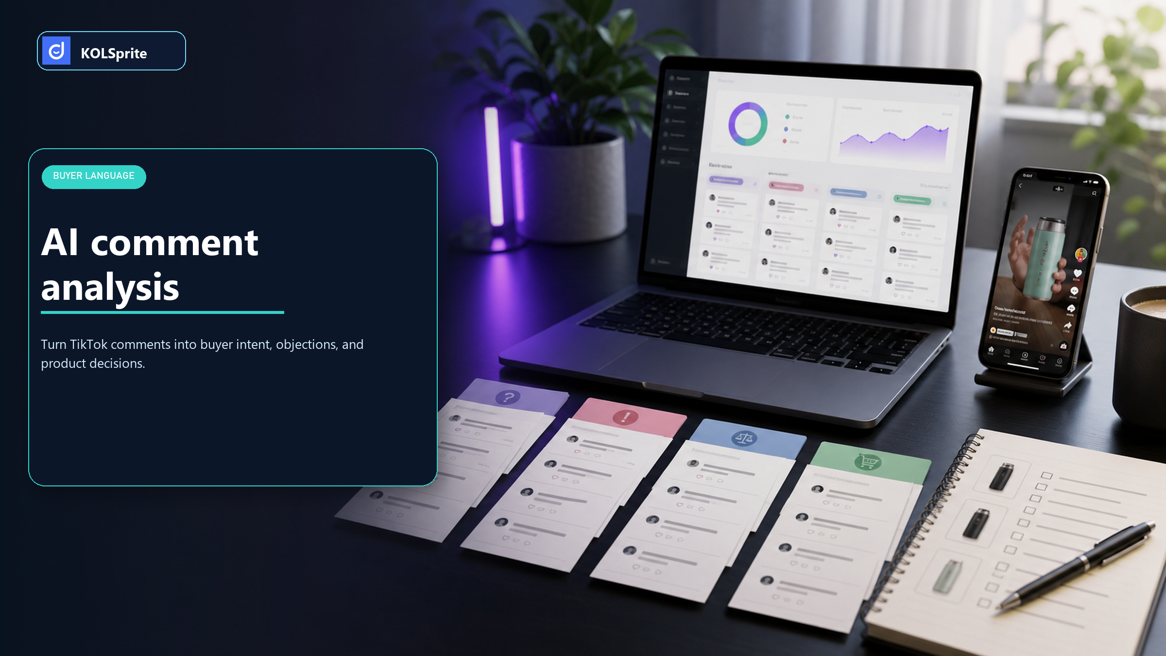 AI comment analysis dashboard for TikTok seller product and creator research with KOLSprite.
