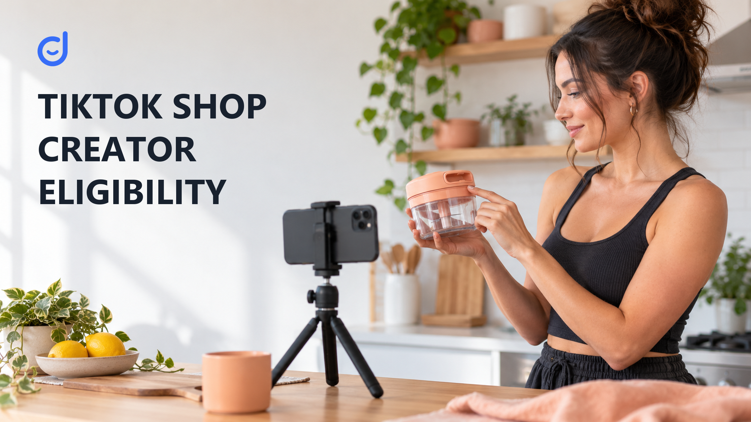 A creator filming a small kitchen product with a phone in a home studio.
